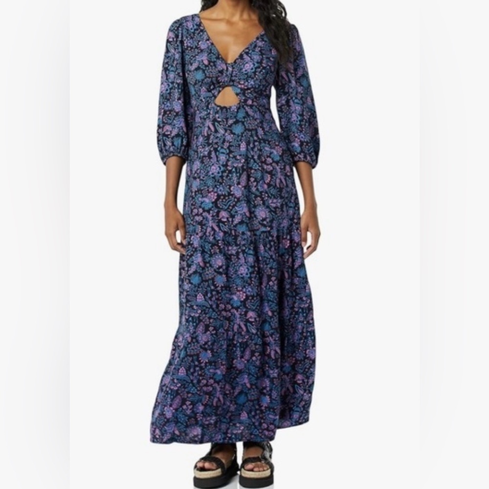 Goodthreads Women's Fluid Twill Puff Sleeve Cutout Maxi Dress